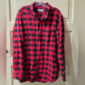 Magellan Outdoor Flannel Red Black Plaid Long Sleeve Button Front Shirt GUC